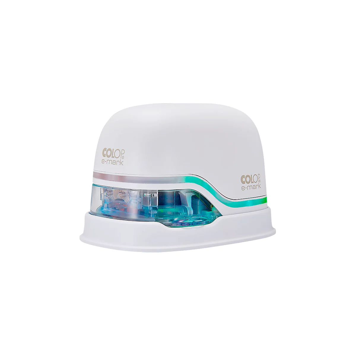 Tampon digital COLOP e-mark®, 600 dpi, micro-USB/wifi, avec cartouche d'imprimante CMY, bouton poussoir et piles, blanc