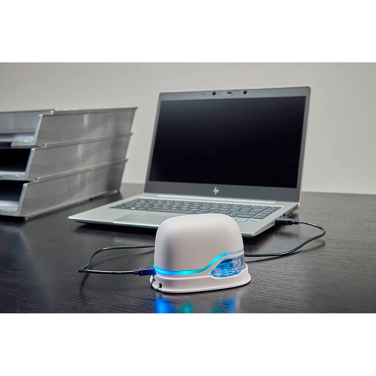 Tampon digital COLOP e-mark®, 600 dpi, micro-USB/wifi, avec cartouche d'imprimante CMY, bouton poussoir et piles, blanc