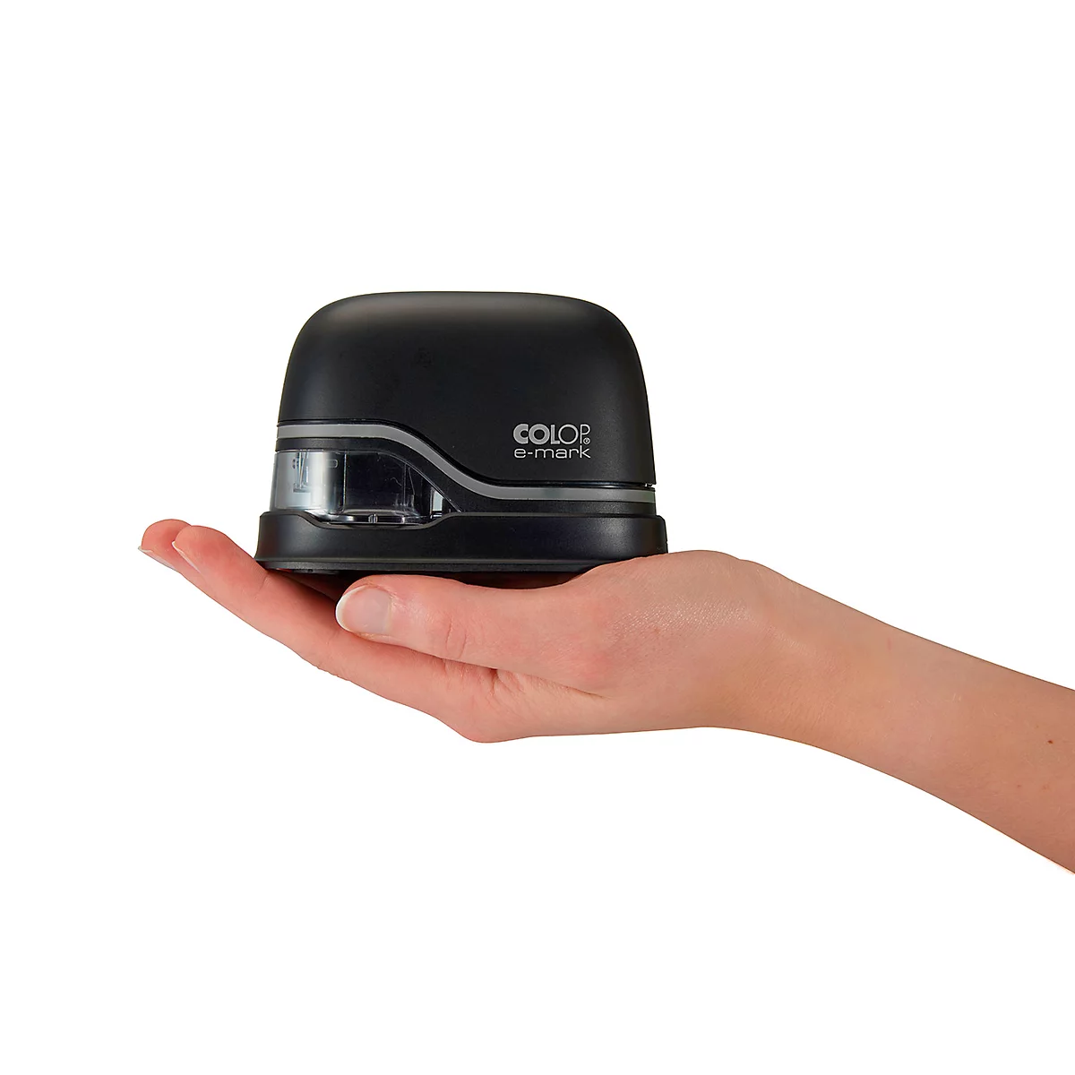 Tampon digital COLOP e-mark®, 600 dpi, micro-USB/wifi, avec cartouche d'imprimante CMY, bouton poussoir et piles, noir