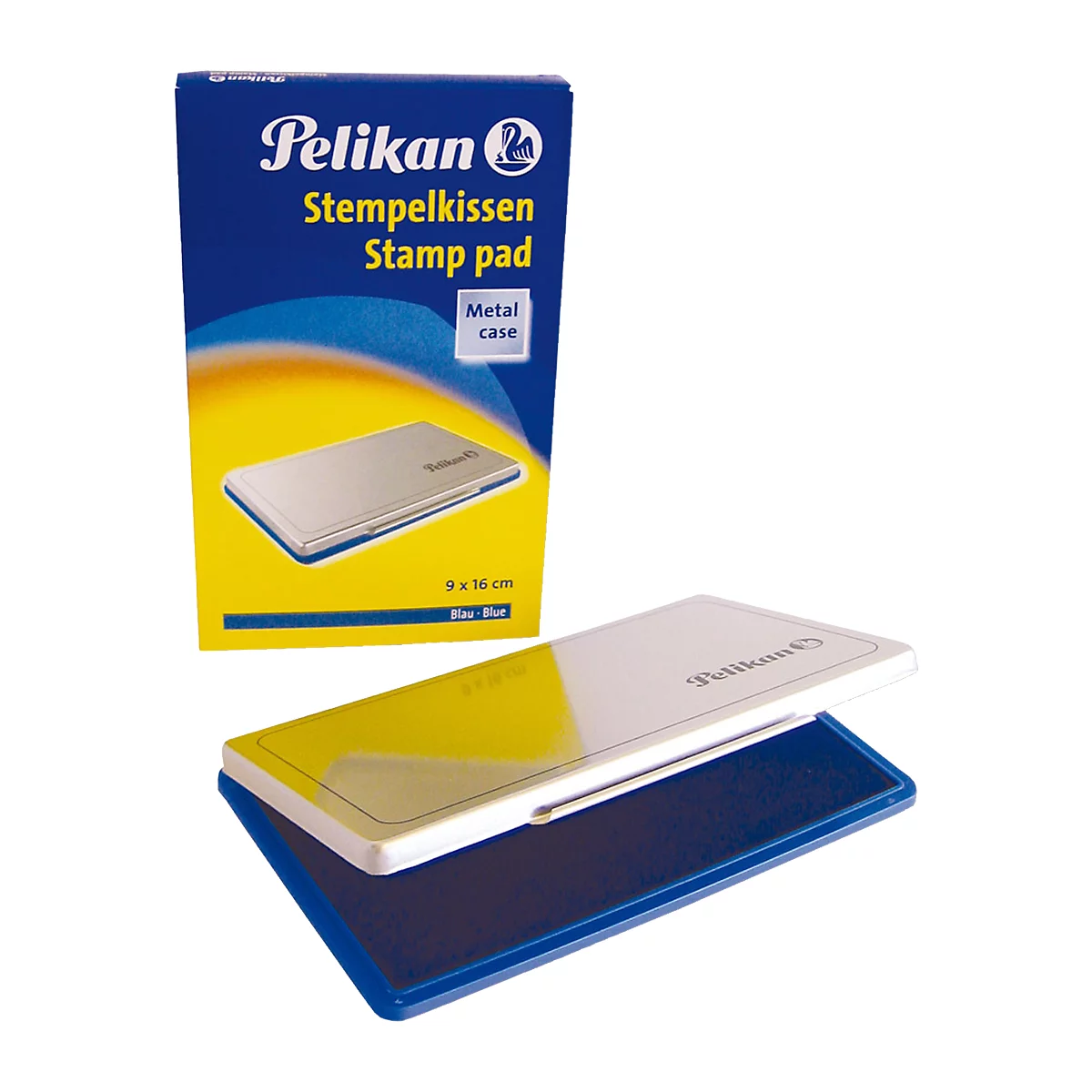 Tampon encreur Pelikan taille 1, pour tampons en caoutchouc et en polymère, dans un boîtier métallique, 90 x 160 mm, bleu