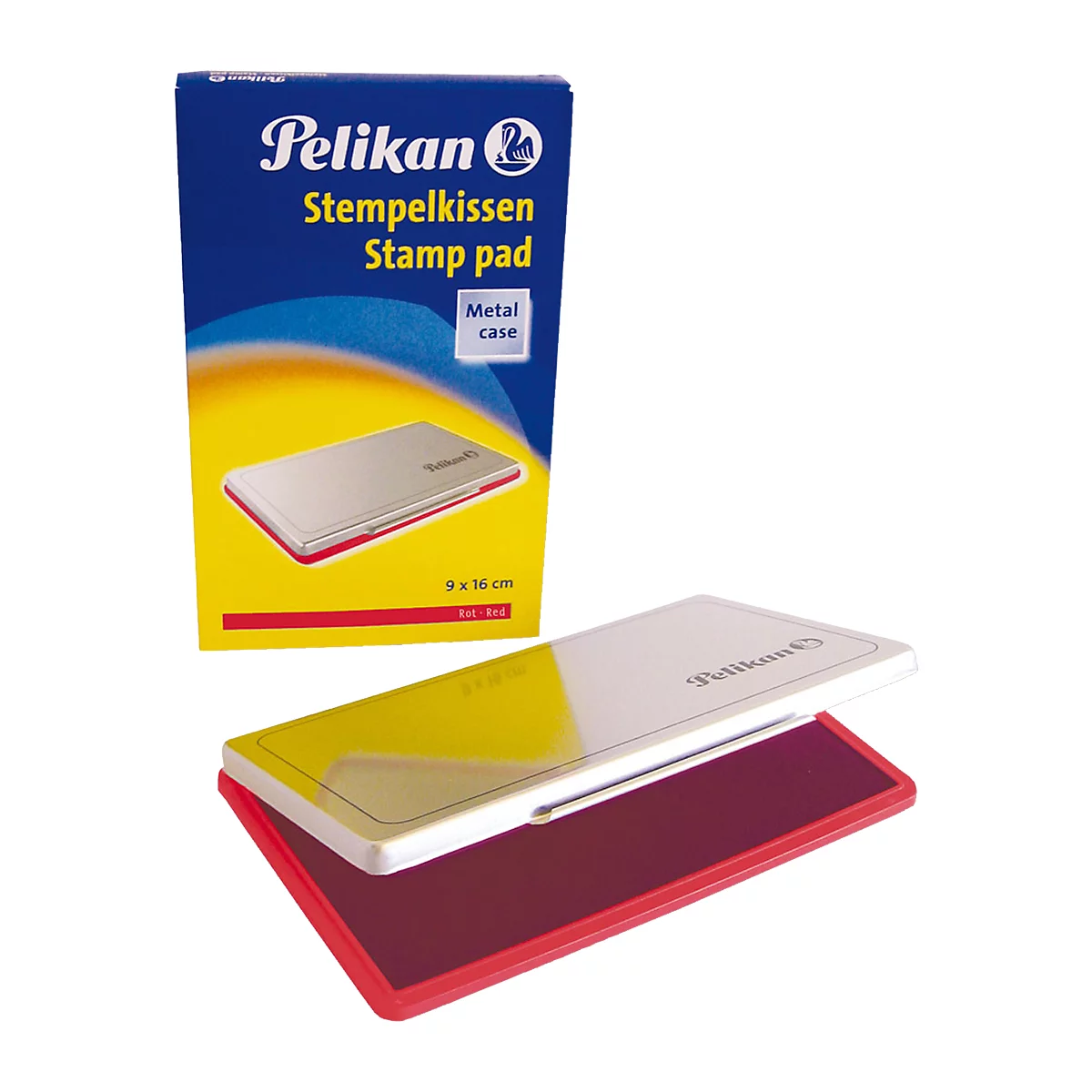Tampon encreur Pelikan taille 1, pour tampons en caoutchouc et en polymère, dans un boîtier métallique, 90 x 160 mm, rouge