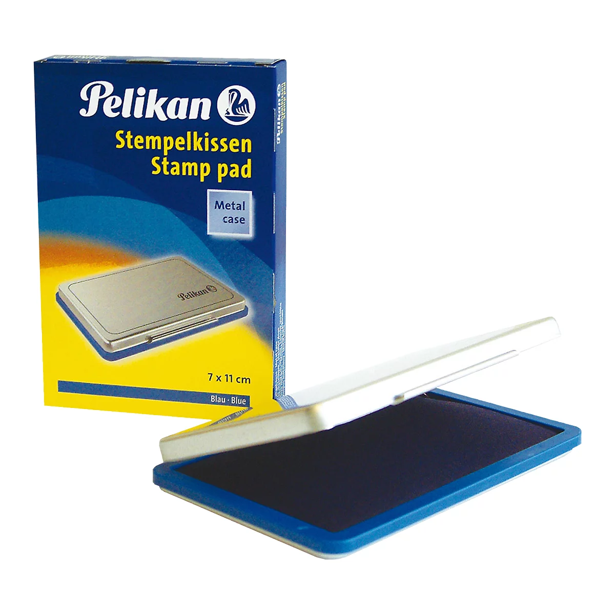 Tampon encreur Pelikan taille 2, pour tampons en caoutchouc et en polymère, dans un boîtier métallique, 70 x 110 mm, bleu