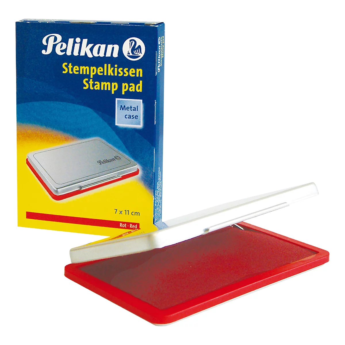 Tampon encreur Pelikan taille 2, pour tampons en caoutchouc et en polymère, dans un boîtier métallique, 70 x 110 mm, rouge