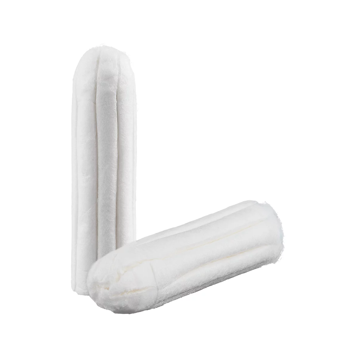 Deux tampons blancs à rainures verticales sur fond blanc.