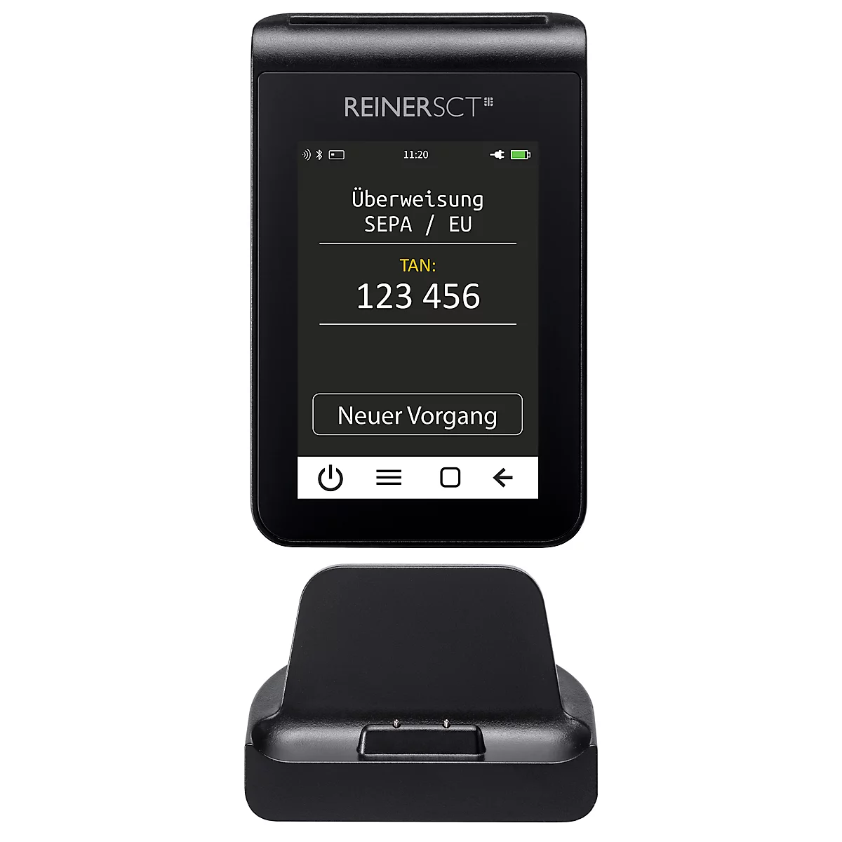 TAN &amp; TOTP Generator REINER SCT tanJack® deluxe, 2-factor authenticatie, extra PIN-bescherming 3,5' touch display, kaartsleuf, incl. laadstation &amp; voedingseenheid, zwart