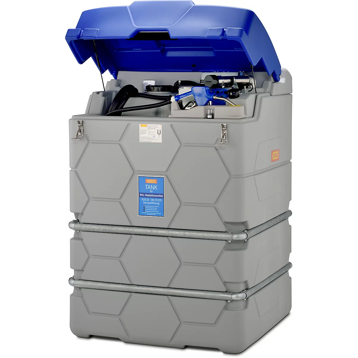 Tankanlage CEMO CUBE Outdoor Basic für AdBlue®, 6 m Schlauch, Winterpaket, B 1200 x T 1150 x H 1800 mm, 1500 l Volumen
