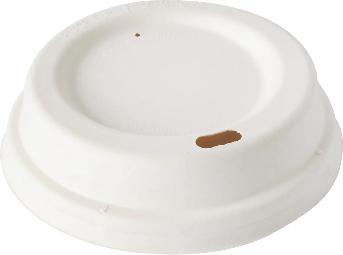 Tapa de cúpula para vasos Papstar Pure Zero, apta para microondas, Ø 80 x H 25 mm, de cartón de caña de azúcar con certificación FSC®, color crema, 50 unidades.