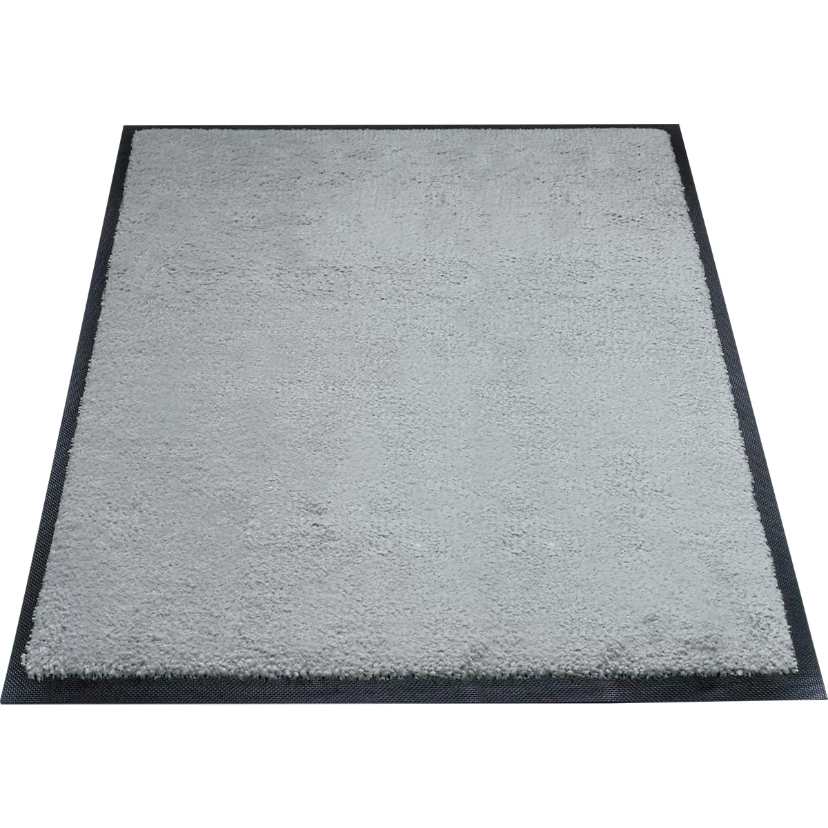 Tapis gris avec bordure noire sur fond blanc.