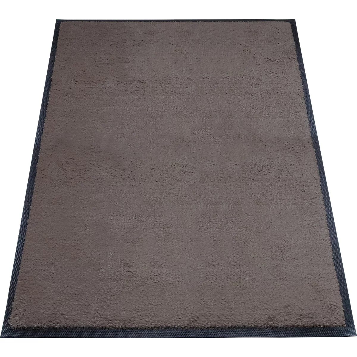 Tapis rectangulaire marron avec une bordure noire.