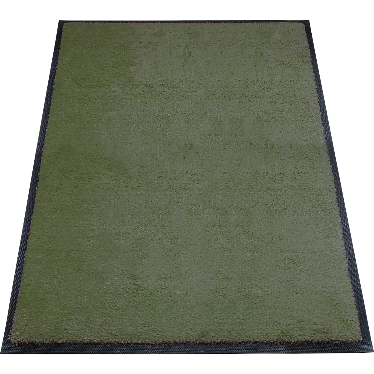 Tapis de frappe de golf rectangulaire avec une bordure gris foncé et une surface verte.