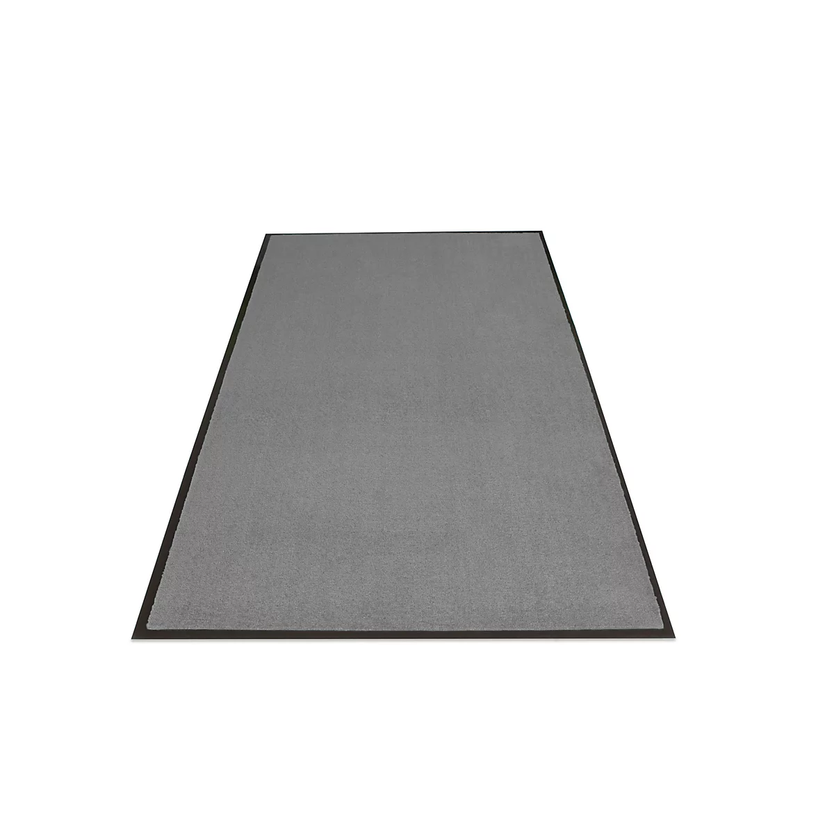 Tapis gris rectangulaire avec une bordure sombre sur fond blanc.