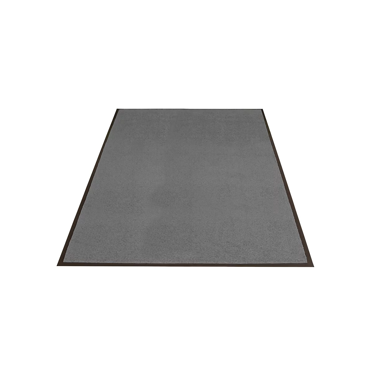 Tapis gris rectangulaire avec une bordure gris foncé sur fond blanc.