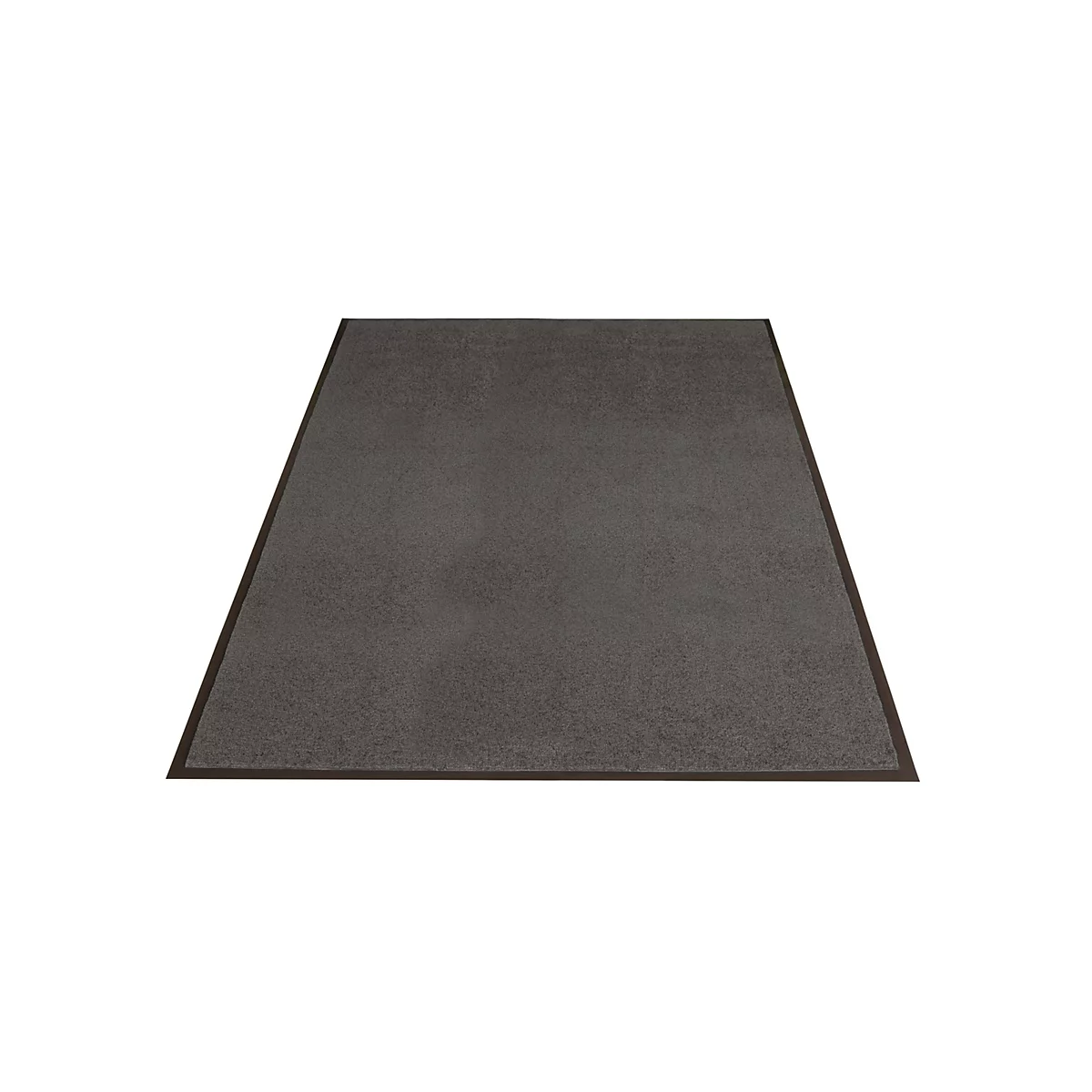 Tapis rectangulaire gris foncé avec une bordure sombre sur fond blanc.