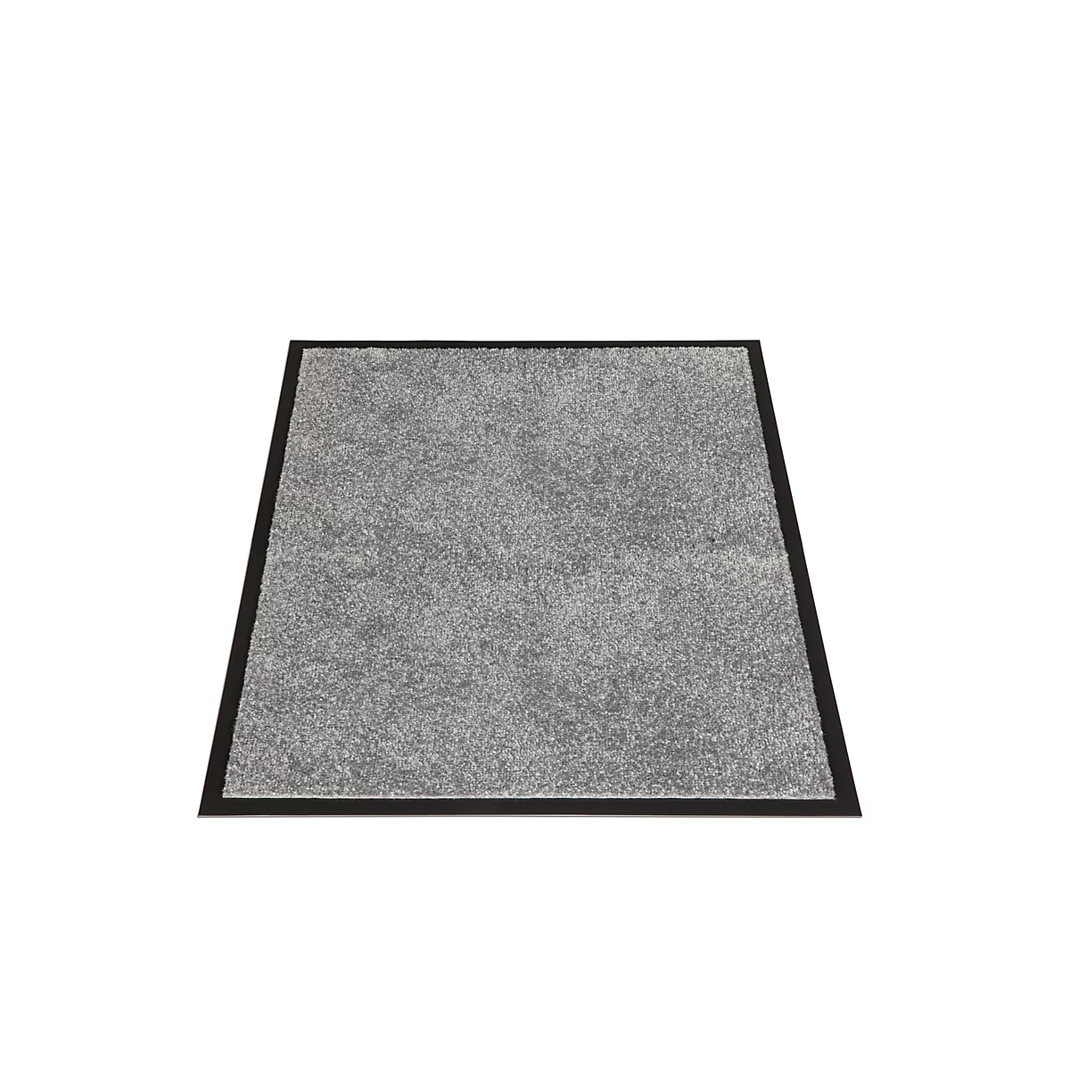 Paillasson rectangulaire gris avec une fine bordure noire sur fond blanc.