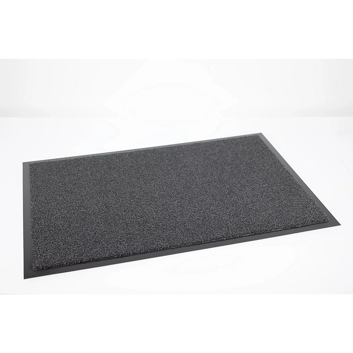 Paillasson rectangulaire gris foncé sur fond blanc avec une fine bordure noire.
