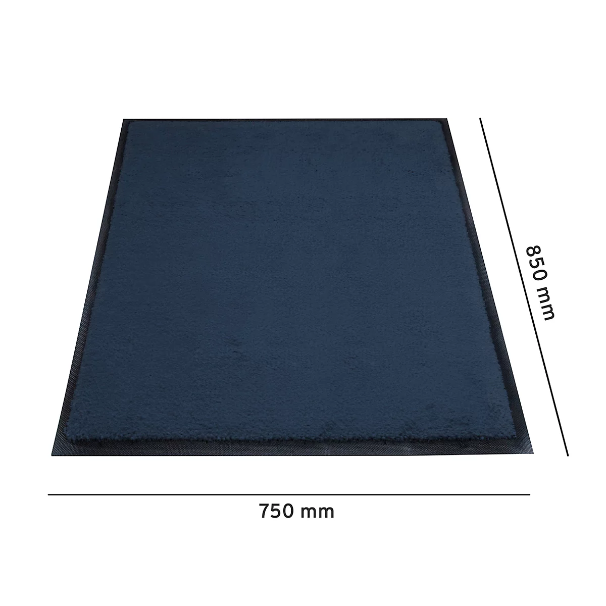 Tapis rectangulaire bleu foncé, dimensions : 750 x 850 mm.