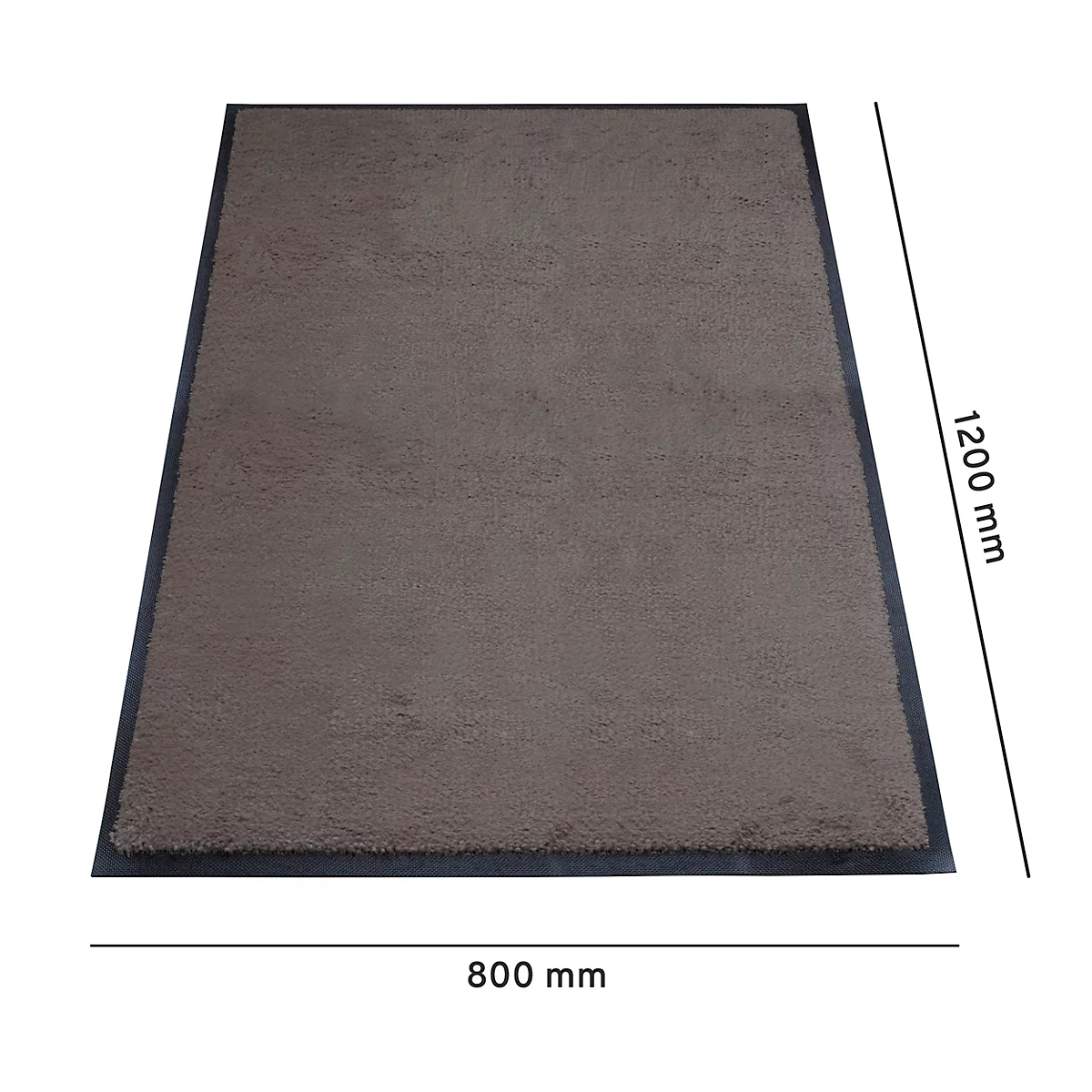 Tapis rectangulaire beige avec bordure noire. Dimensions : 800 x 1200 mm.