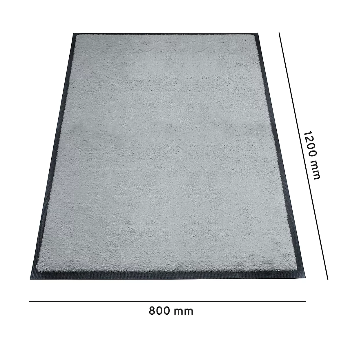 Tapis gris clair avec bordure noire, dimensions : 800 x 1200 mm.