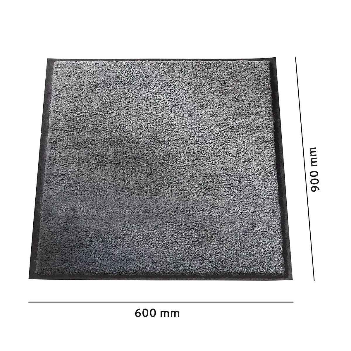 Paillasson gris avec un cadre noir. Inscription : 600 mm, 900 mm.