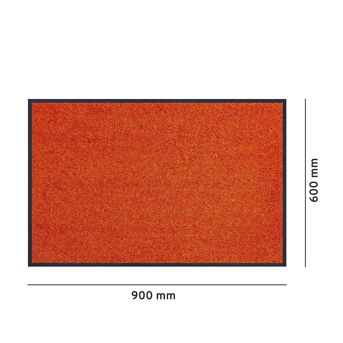 Paillasson orange avec bordure noire, dimensions: 900 x 600 mm.