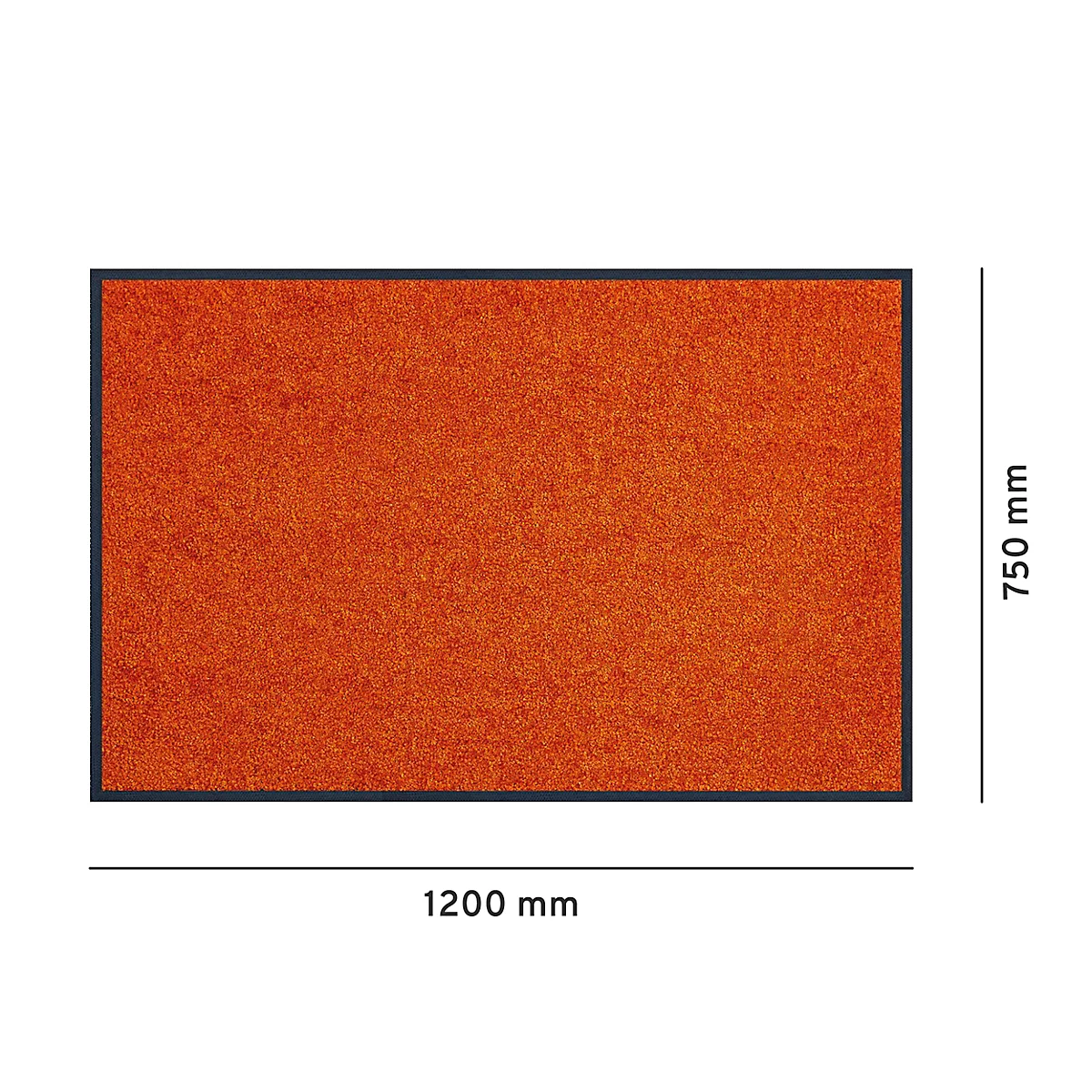 Paillasson orange avec bordures noires, dimensions : 1200 x 750 mm.