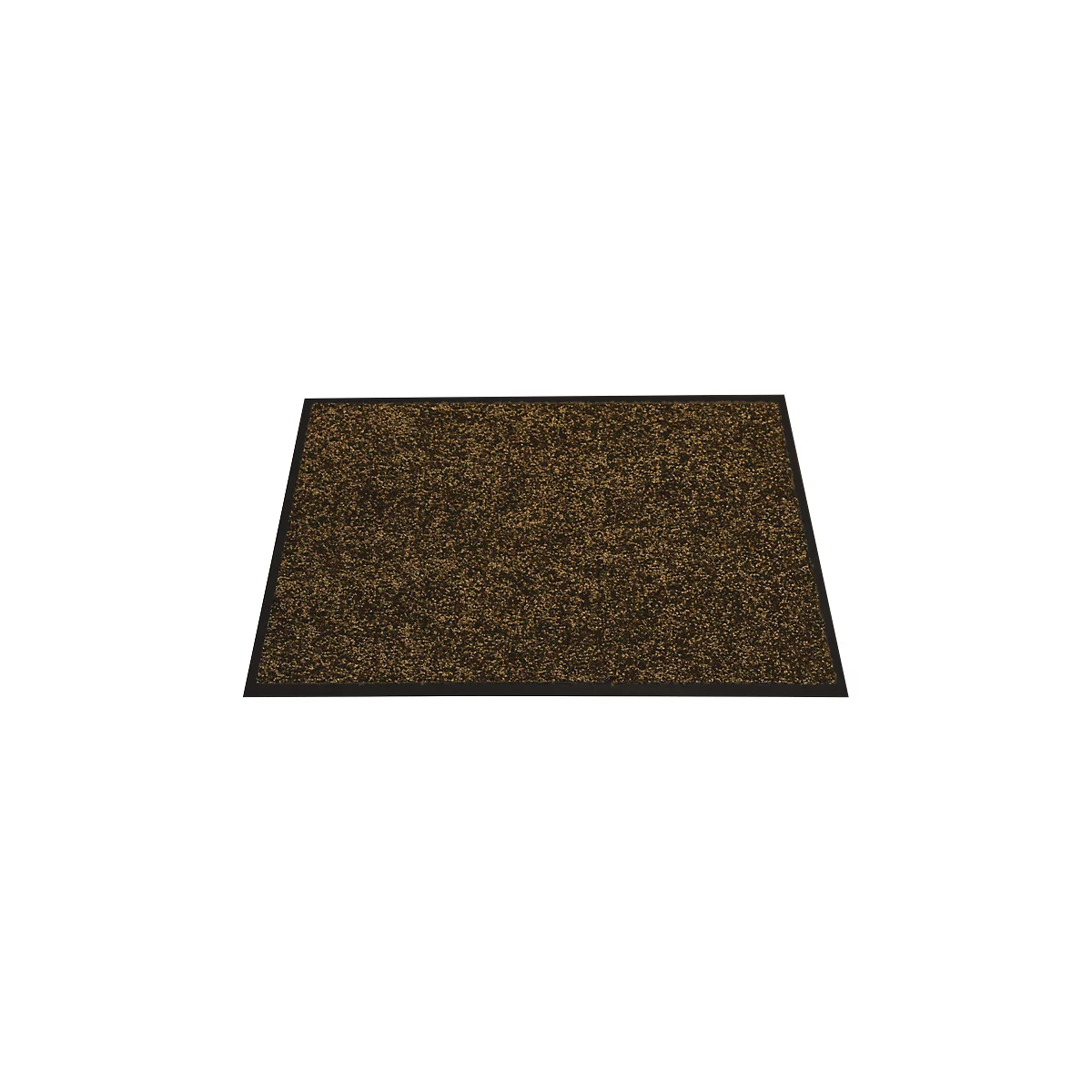 Paillasson brun rectangulaire avec bord noir. La surface a une texture rugueuse.