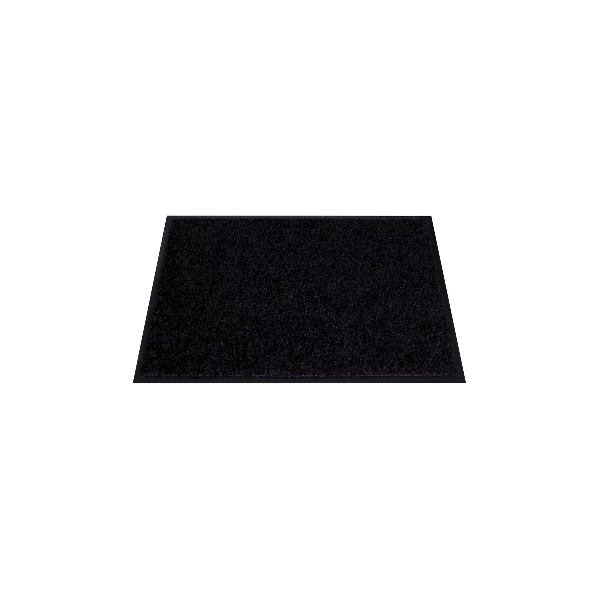 Paillasson rectangulaire noir avec une bordure noire sur fond blanc.