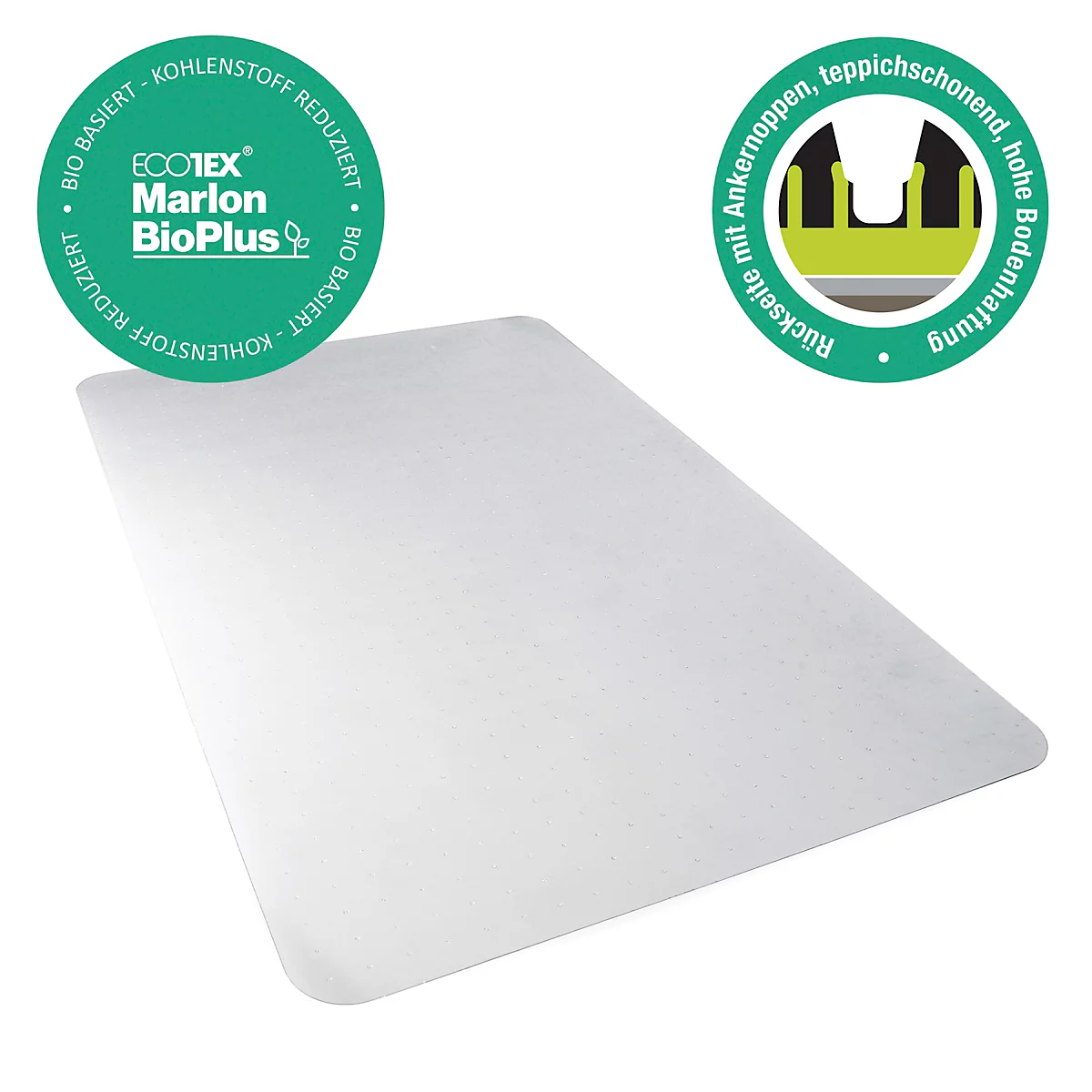 Tapis de protection de sol rectangulaire transparent. Autocollants: écologique, réduit le carbone, adapté aux tapis, haute adhérence au sol.