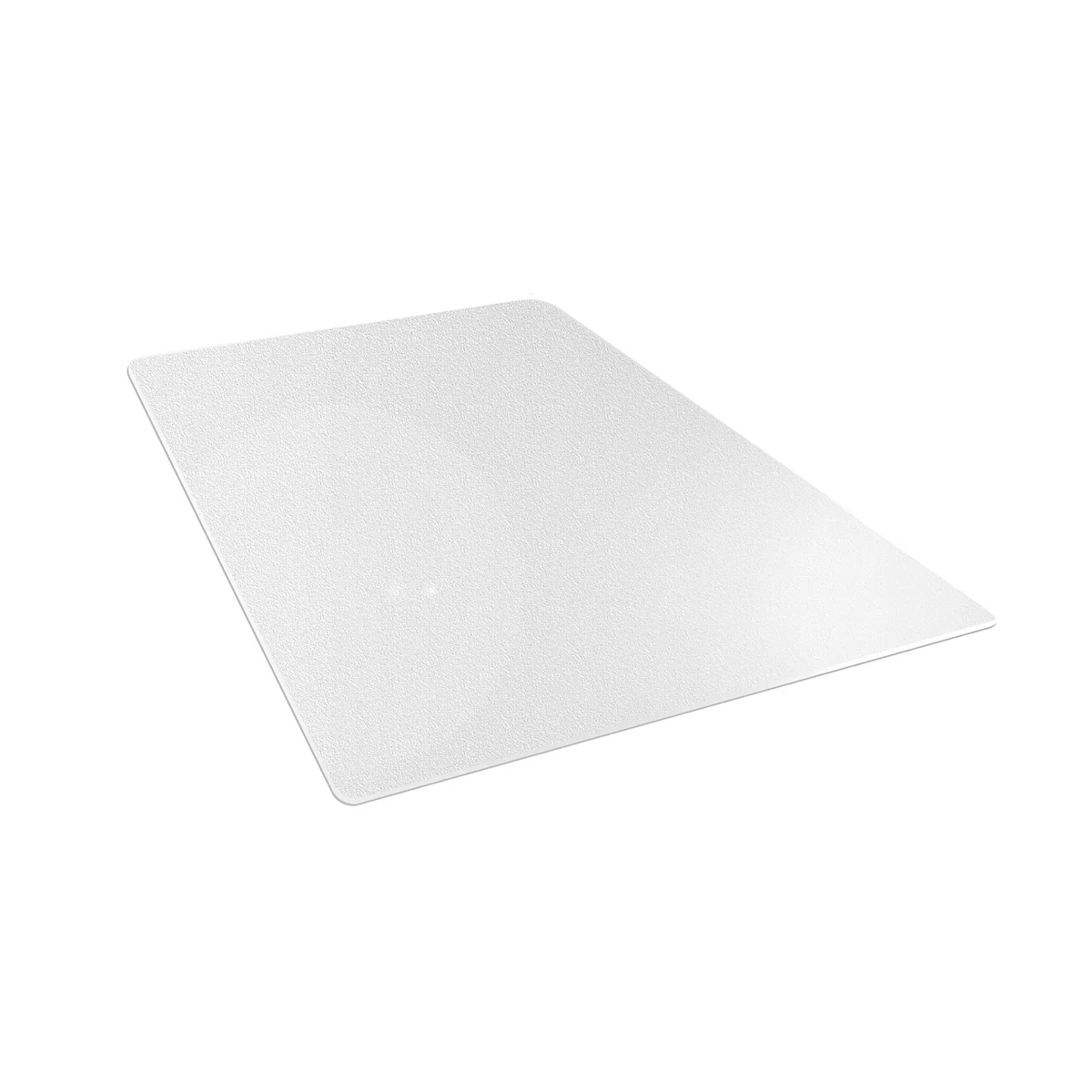 Tapis de bureau rectangulaire transparent placé sur fond blanc.