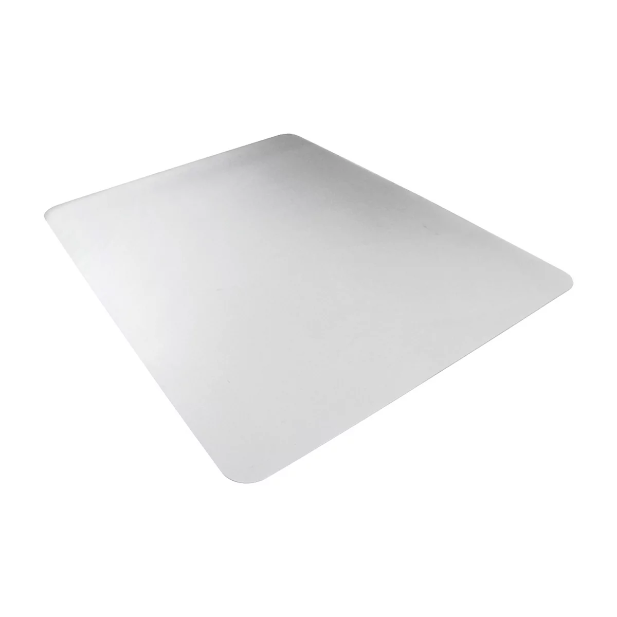 Tapis de protection de sol rectangulaire transparent sur fond blanc.