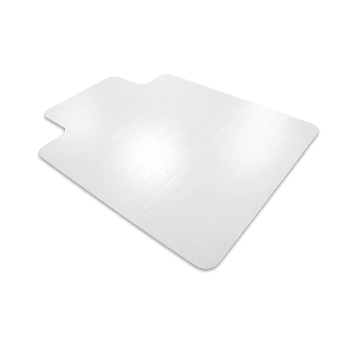 Tapis de chaise de bureau transparent sur fond blanc.