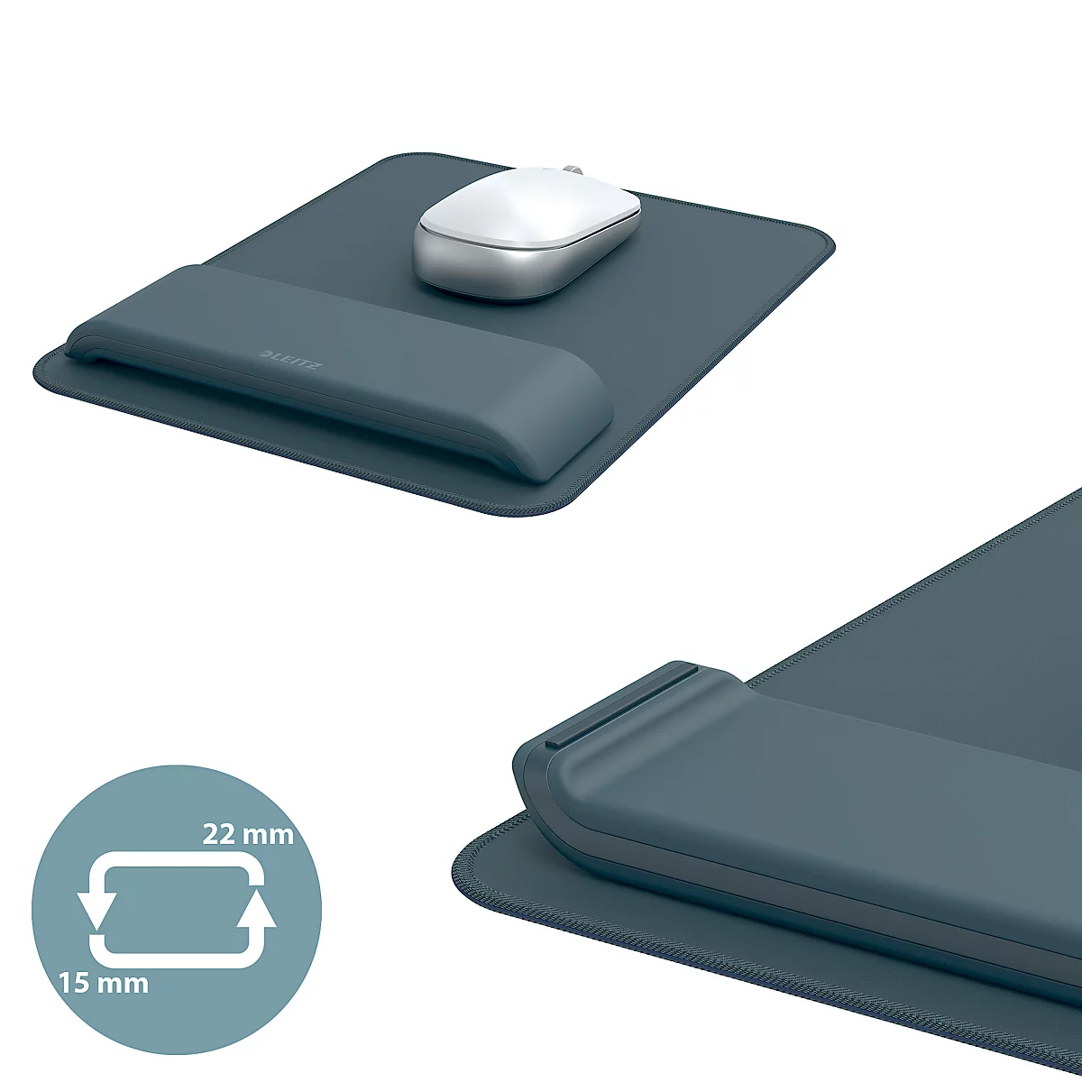Tapis de souris et repose-poignets Leitz Ergo, ergonomique, 2 hauteurs réglables, L 200 x P 260 x H 23 mm, gris velours