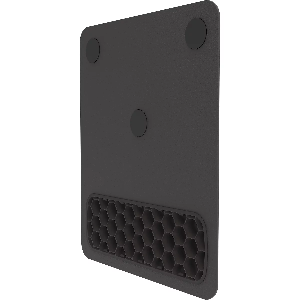 Accessoires de bureau noirs : tapis de souris et repose-poignets. Label : Fellowes.