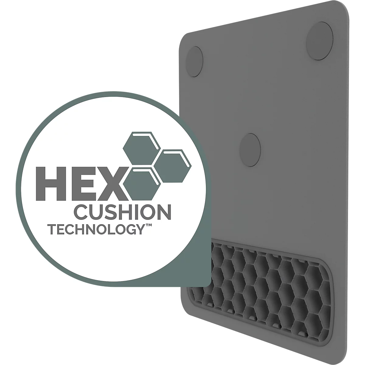 Tapis de souris gris avec repose-poignet. Le logo Fellowes est placé en haut à droite.