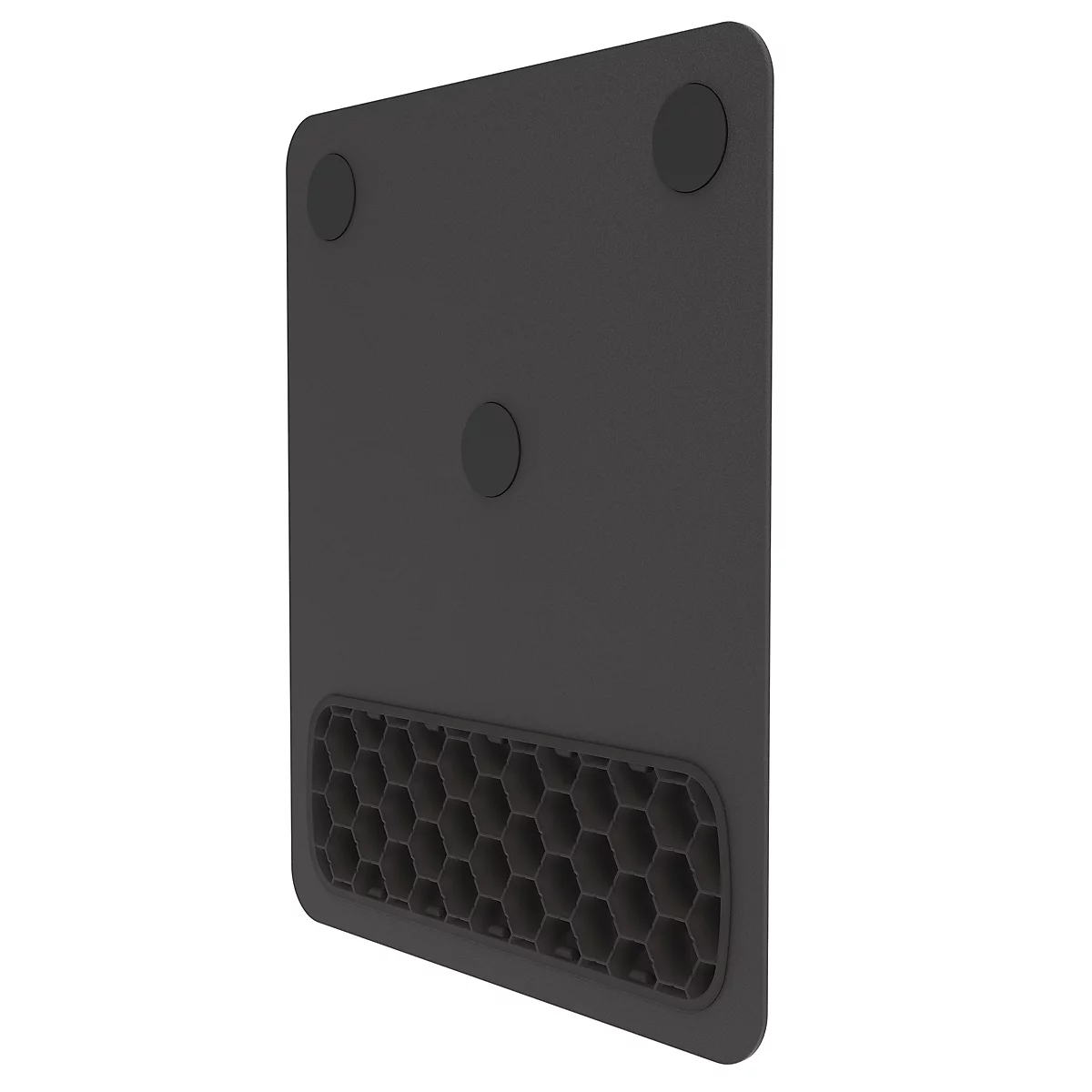 Un ensemble noir en plusieurs pièces pour le bureau, composé de tapis de souris, de repose-poignets et d'un grand tapis de bureau.