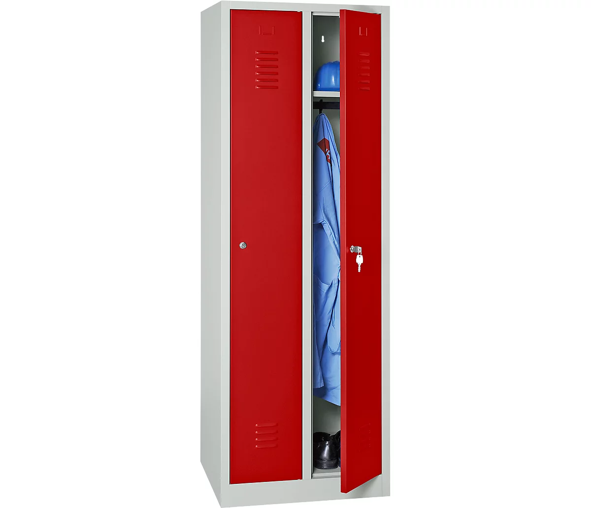 Taquilla, 2 puertas, An 600 x Al 1800 mm, cerradura de cilindro, gris luminoso/rojo intenso