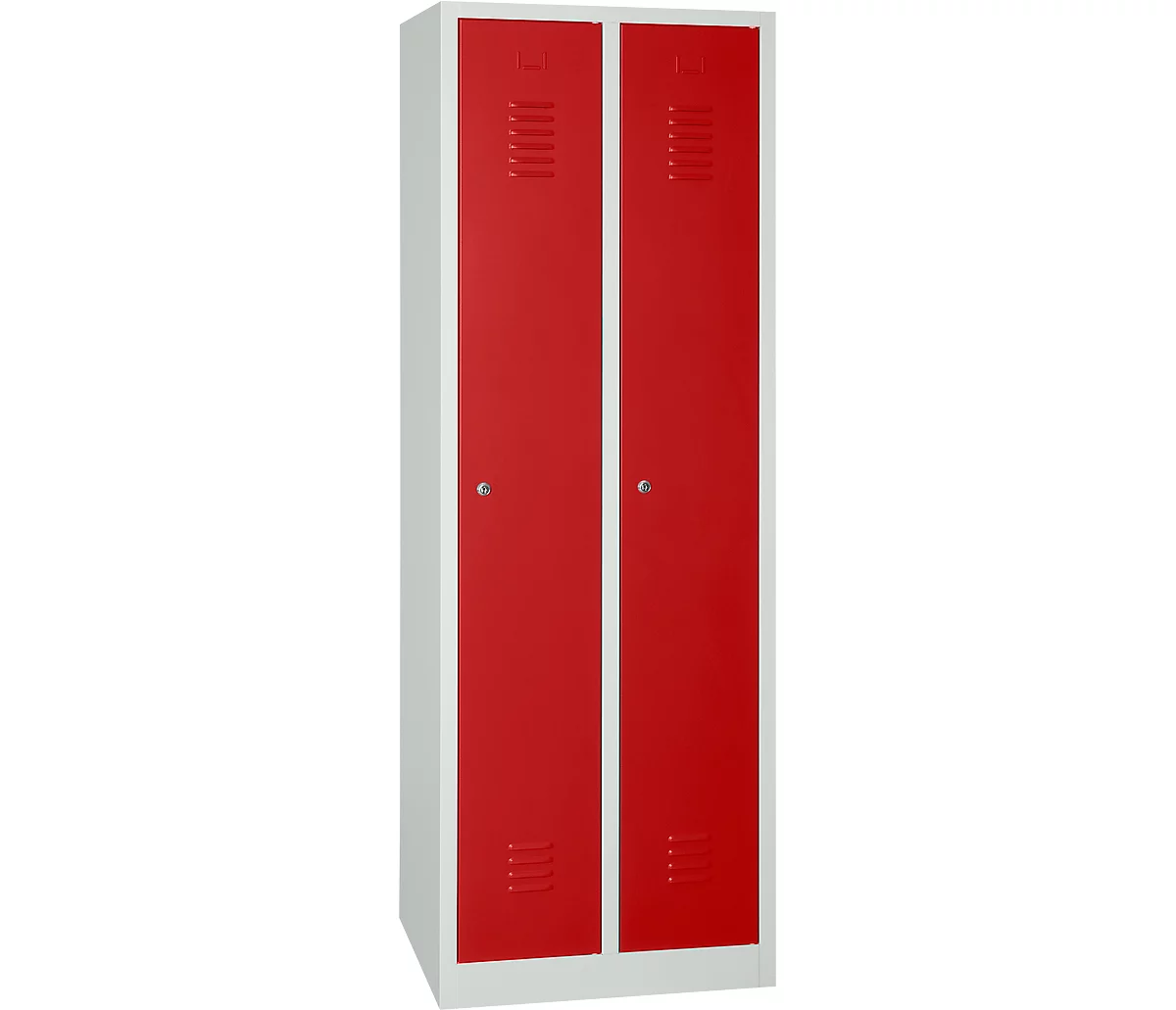 Taquilla, 2 puertas, An 600 x Al 1800 mm, cerradura de cilindro, gris luminoso/rojo intenso