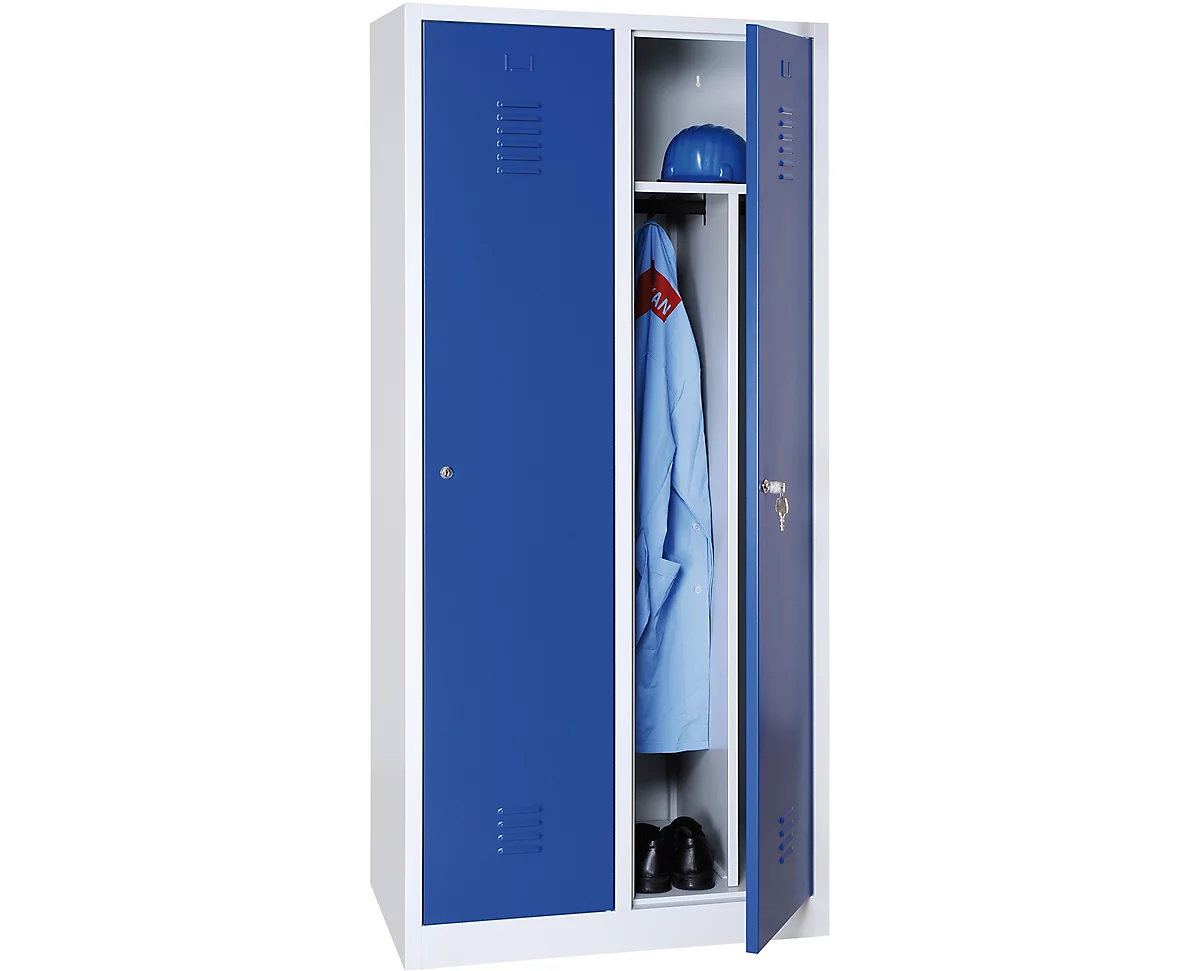 Taquilla, 2 puertas, An 800 x Al 1800 mm, cerradura de cilindro, gris luminoso/azul genciana