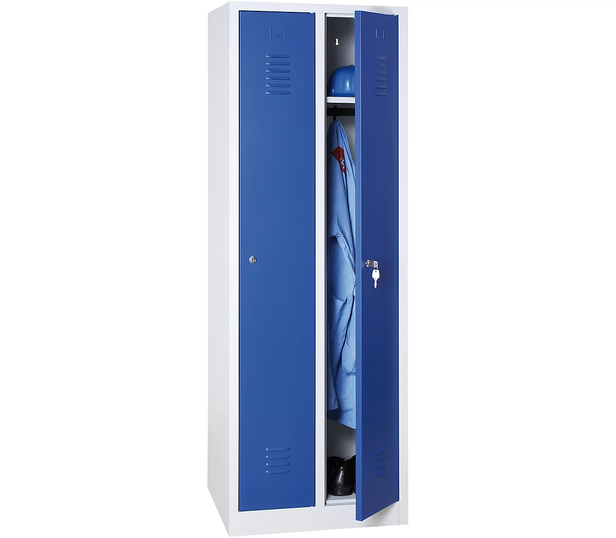 Taquilla, 2 puertas, cerradura de cilindro, An 500 x Al 1800 mm, gris luminoso/azul
