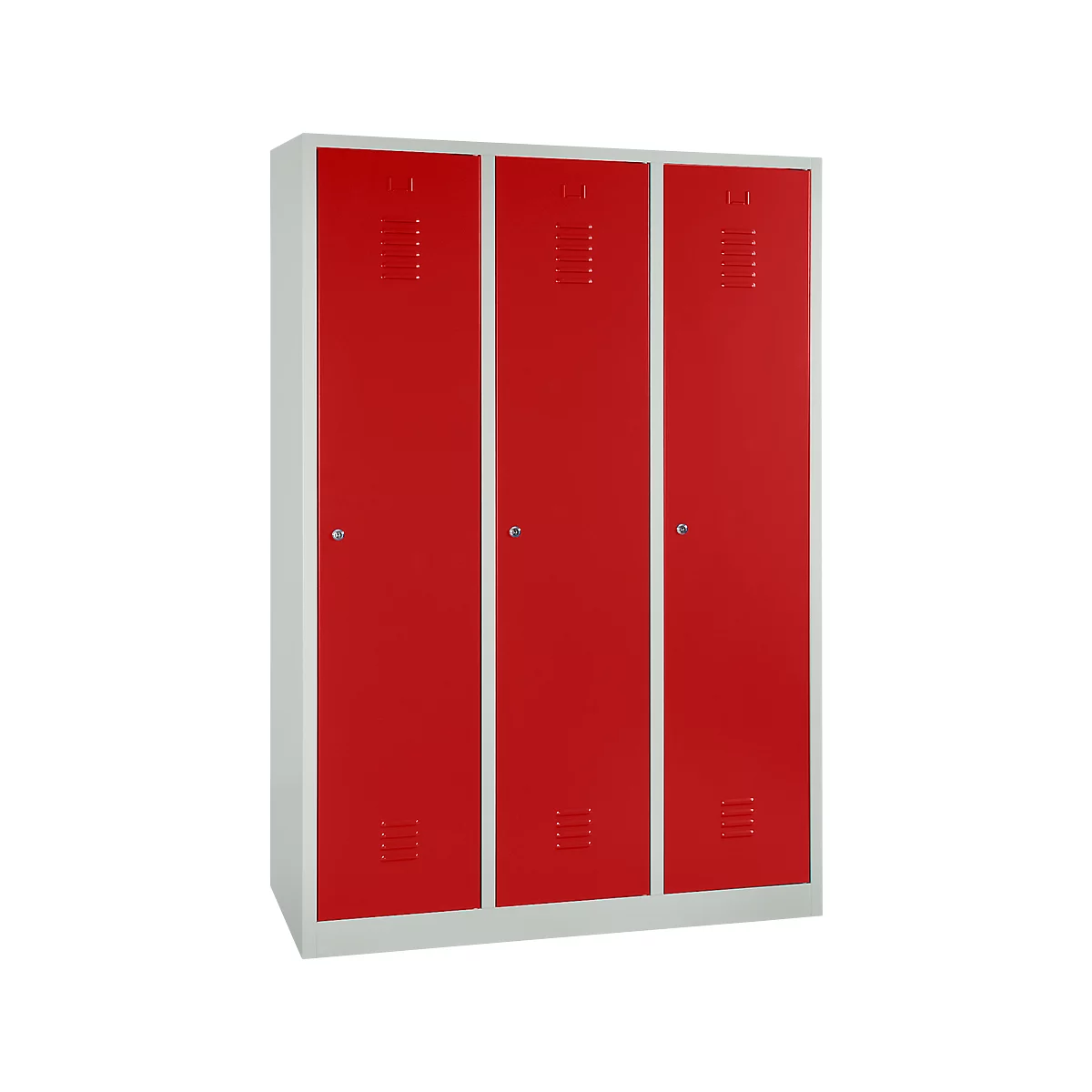 Taquilla, 3 puertas, An 1200 x Al 1800 mm, cerradura de cilindro, gris luminoso/rojo