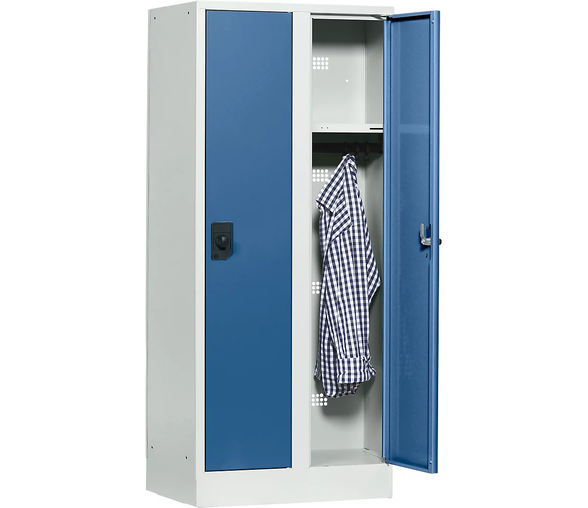 Taquilla escolar, anchura del compartimento 300 mm, cerradura de cilindro de seguridad, 2 compartimentos, gris luminoso/azul brillante