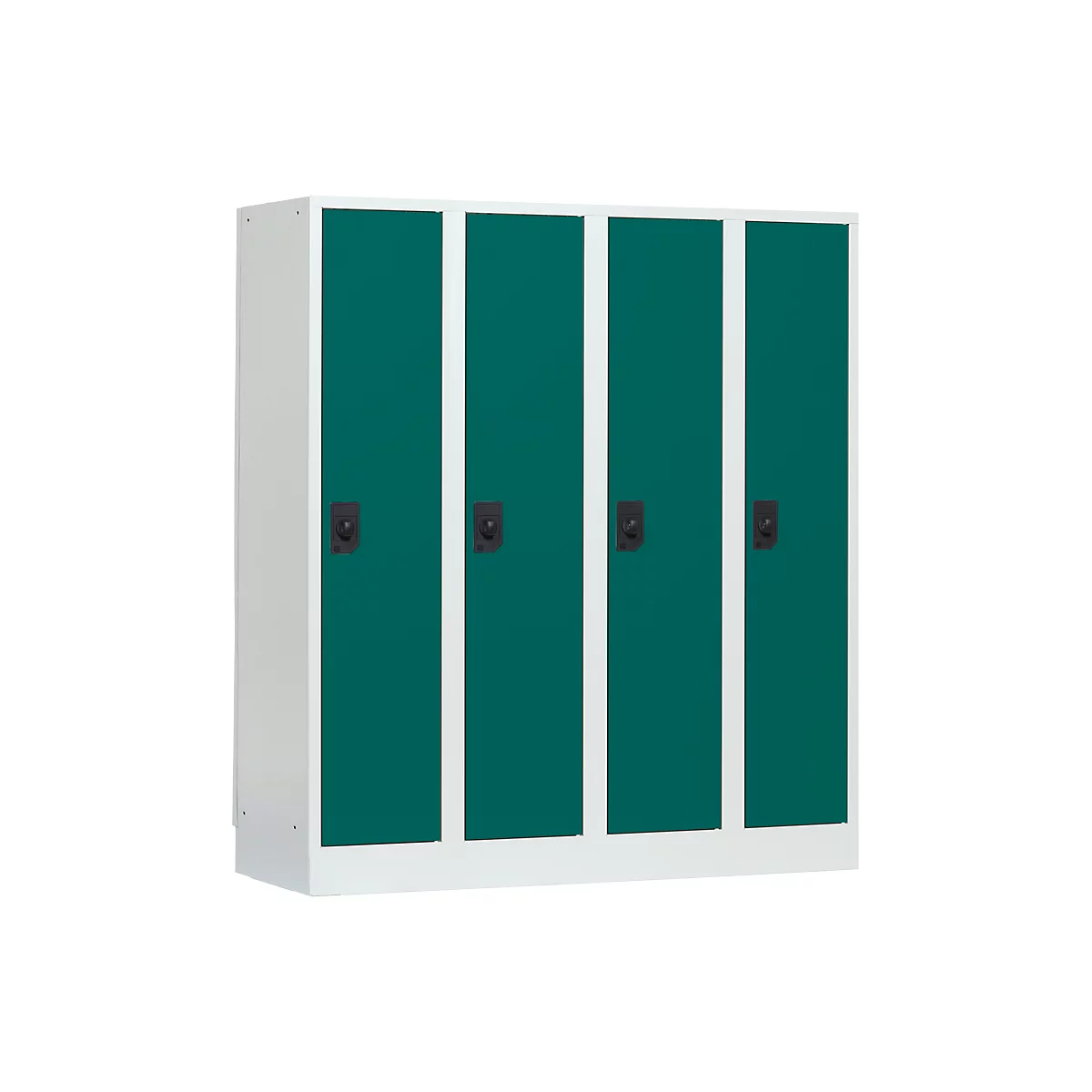 Taquilla escolar, anchura del compartimento 300 mm, cerradura de cilindro de seguridad, 4 compartimentos, gris luminoso/verde ópalo