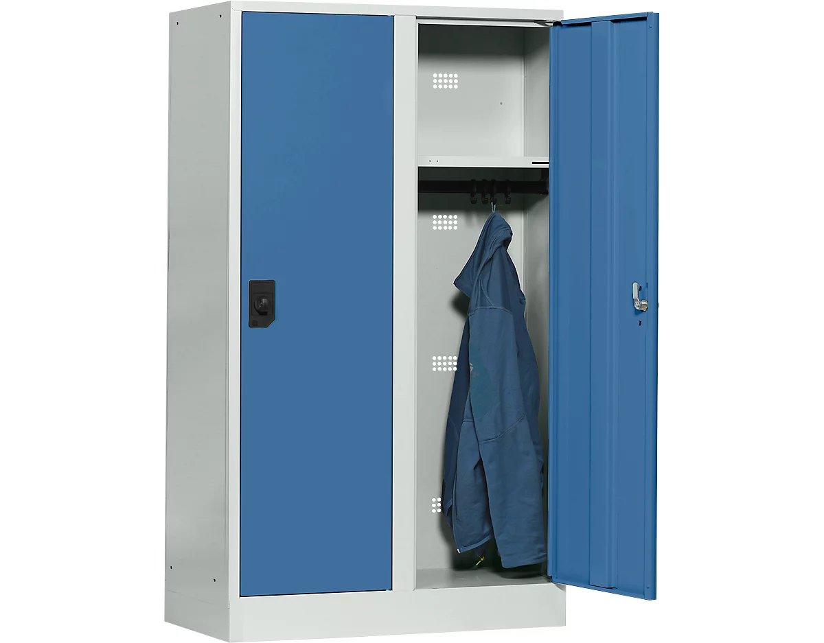 Taquilla escolar, anchura del compartimento 400 mm, 2 compartimentos, gris luminoso/azul brillante