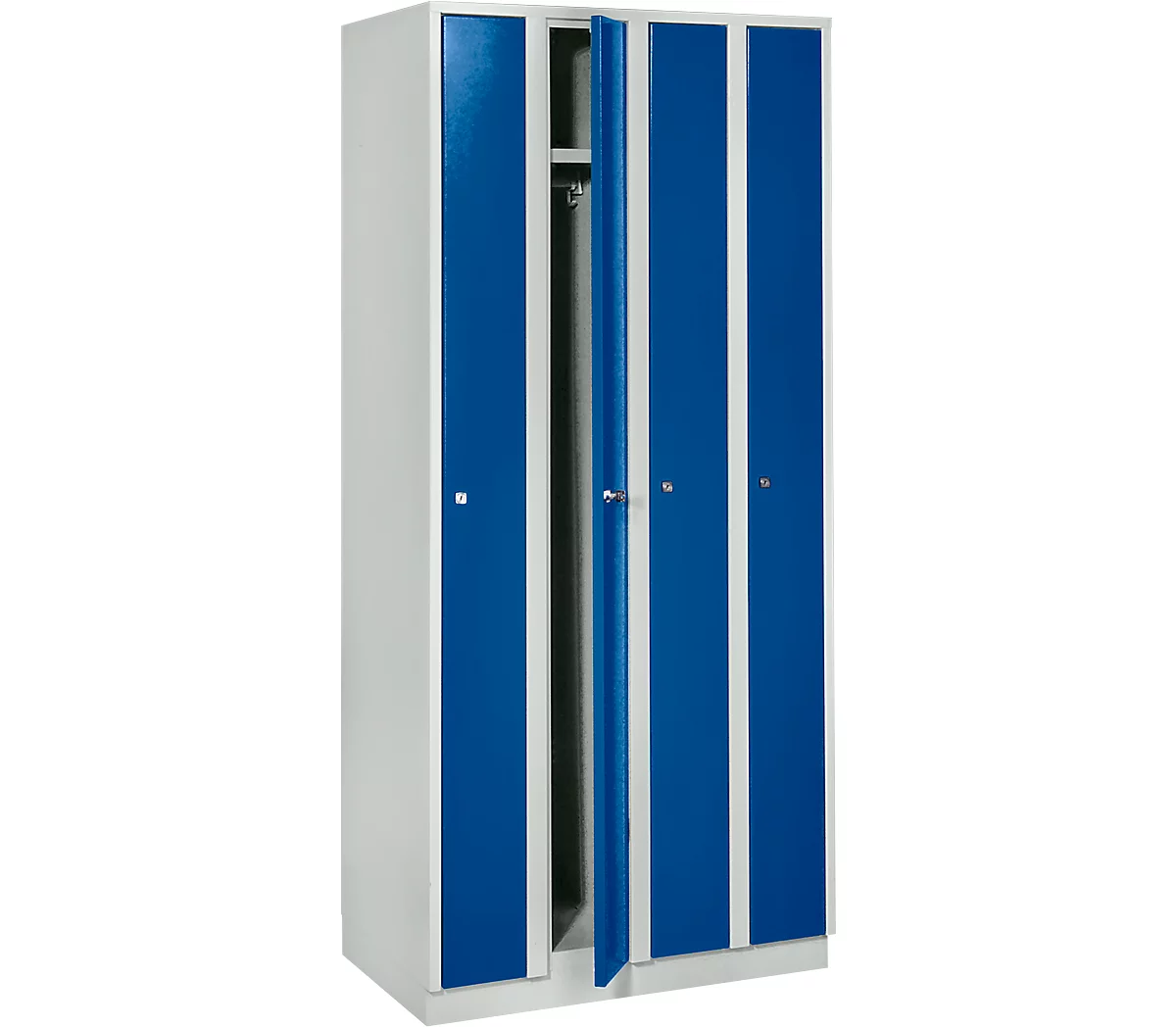 Taquilla que ahorra espacio, anchura del compartimento 200 mm, con cerradura, 4 compartimentos, azul genciana
