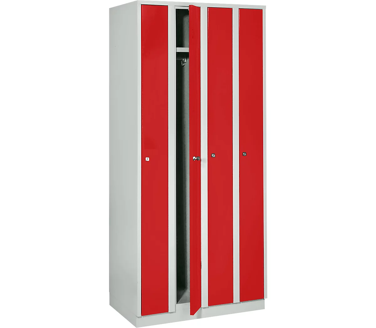 Taquilla que ahorra espacio, anchura del compartimento 200 mm, con cerradura, 4 compartimentos, rojo