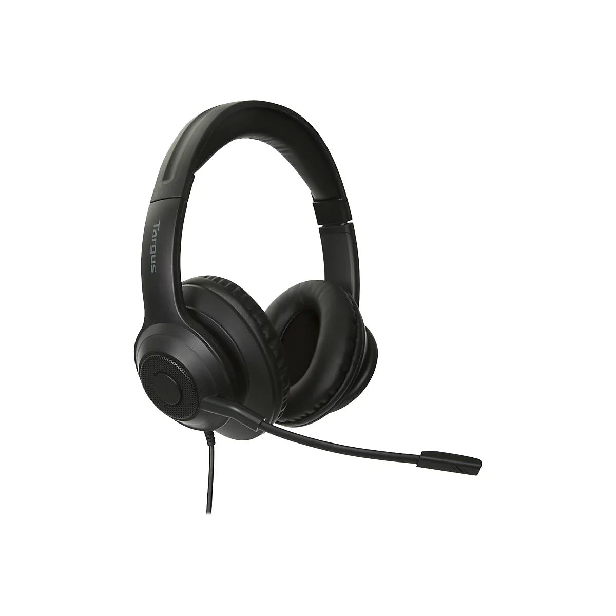 Schwarzes Headset mit Mikrofon. Das Targus-Logo ist am Kopfband sichtbar.