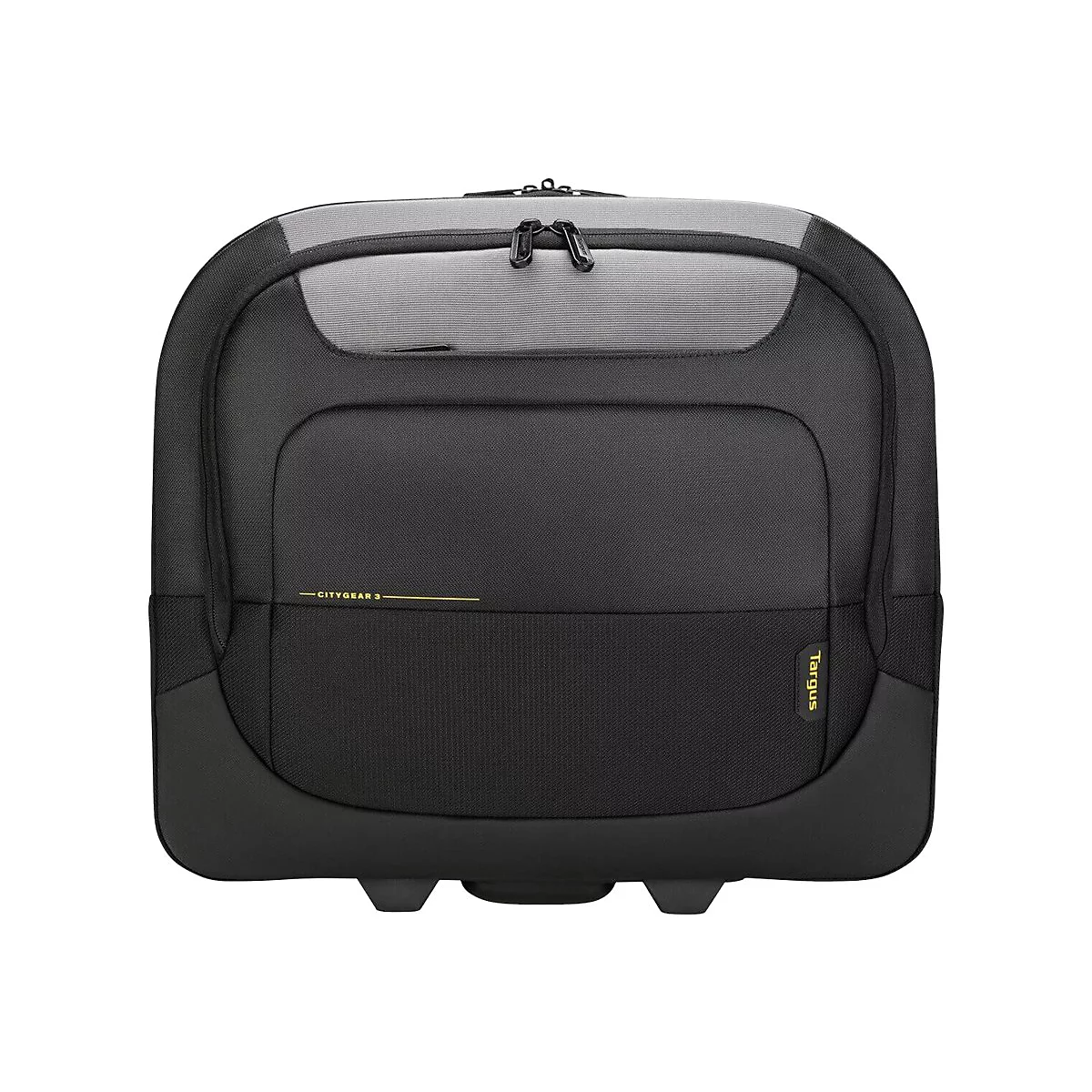 Schwarzer Trolley-Koffer mit hellgrauer Oberseite. Aufschrift: CityGear 3, Targus.