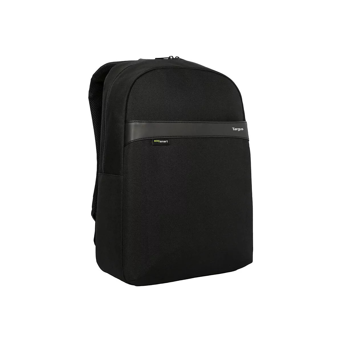 Schwarzer Laptop-Rucksack der Marke Targus. Aufschrift „eco/smart“.