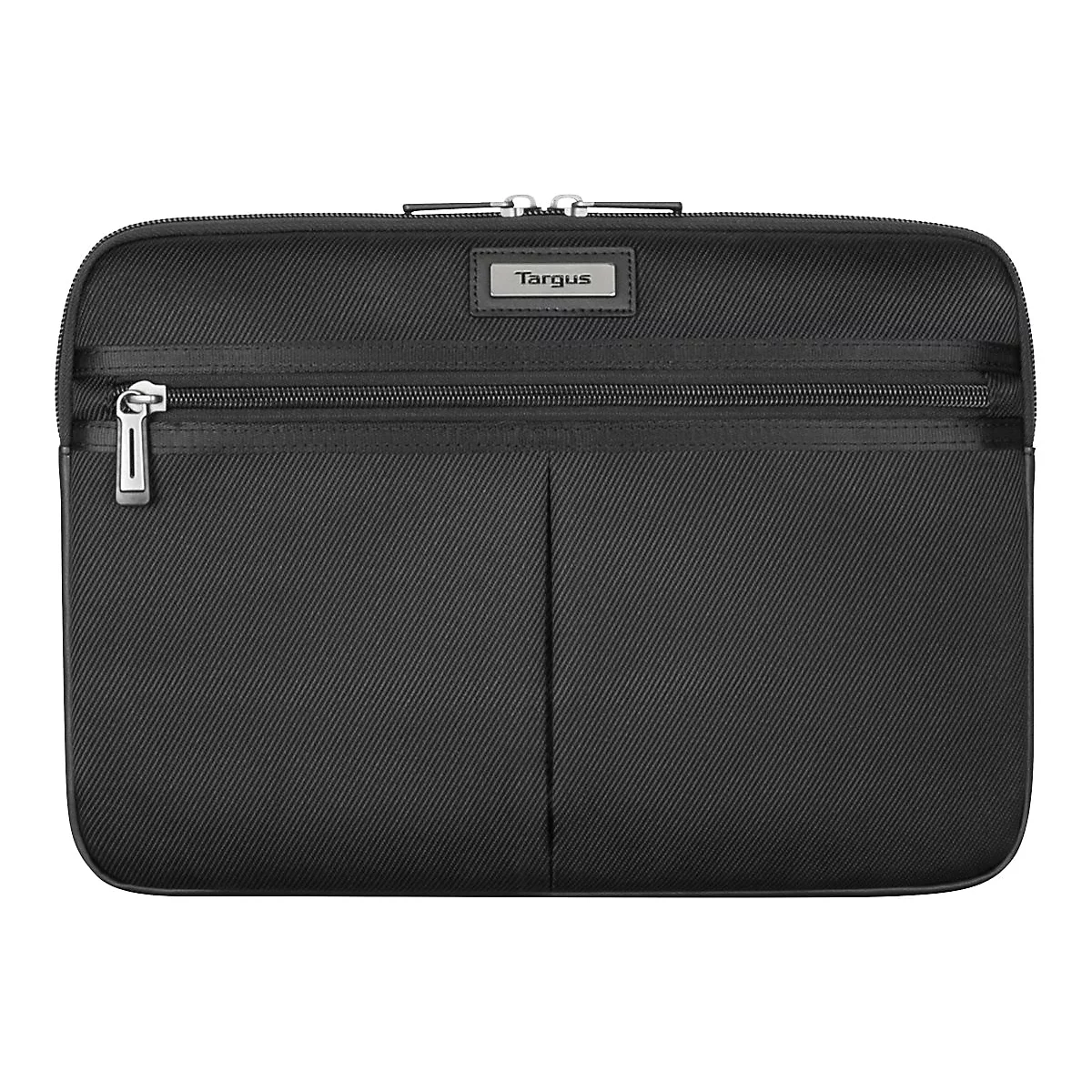 Schwarze Laptoptasche mit Reißverschlüssen, Marke Targus.