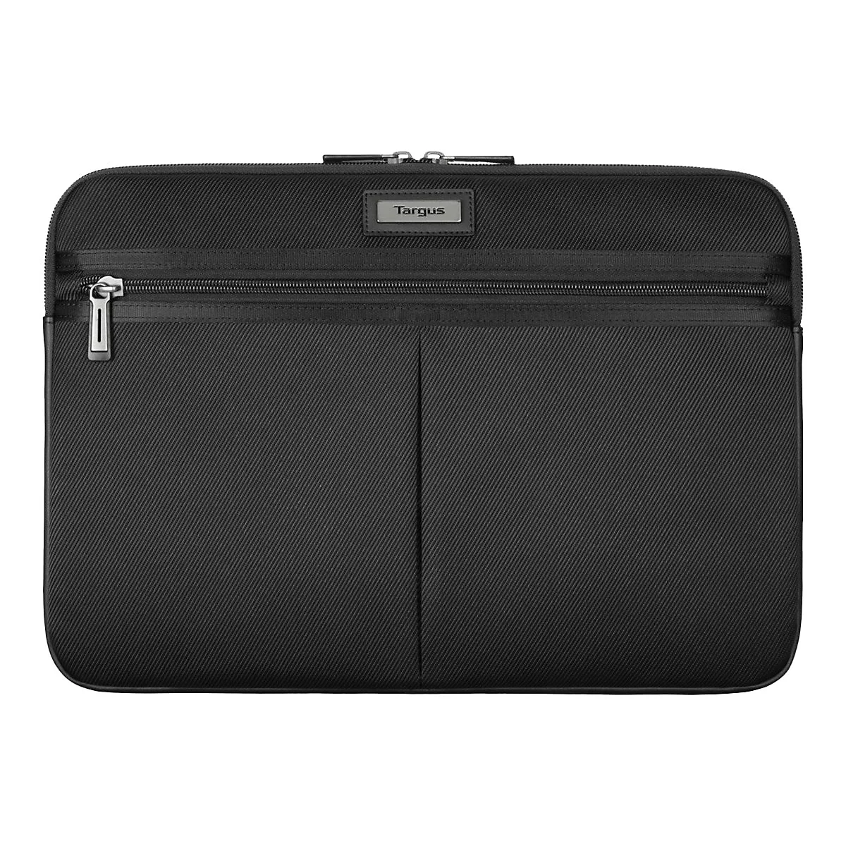 Schwarze Laptoptasche mit Reißverschluss und dem Logo von Targus.
